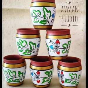 Terracotta Clay Drinking Glass (Set of 6) - Leaf