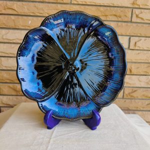 Sea Blue Textured Glazed Ceramic Dip Platter